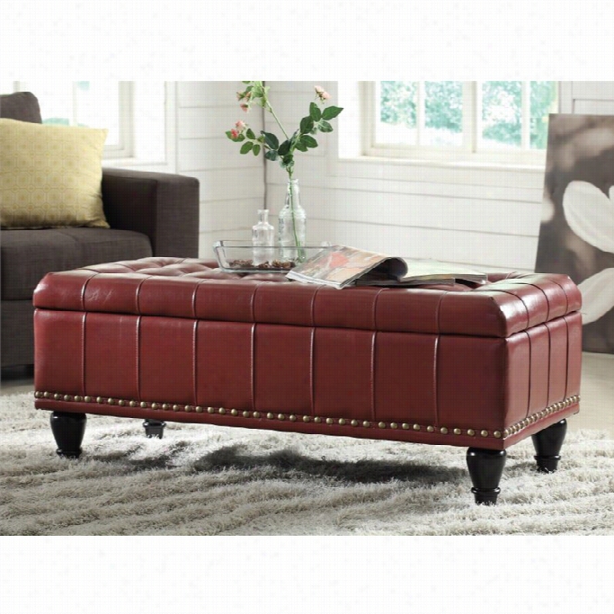 Insppire D By Bassett Caldwell Storage Leather Ottoman In Crimson Red