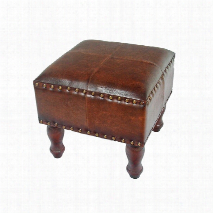 International Caraan Seville Squre Faux Leather Ottoman In Brown