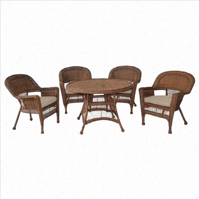 Jeco 5 Piece Wi Cker Patio Dining Set In Honey And Atn