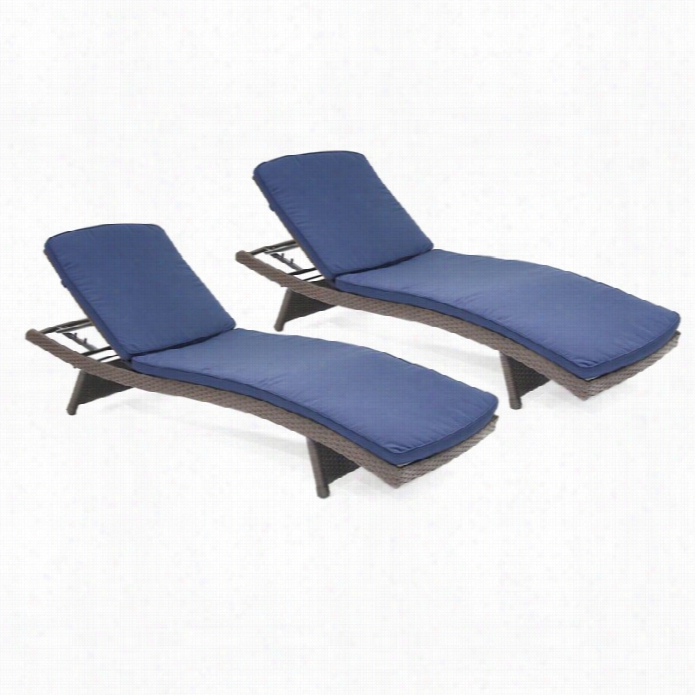 Jeco Wcker Adjustable Chaise Lounger Im Espresso With Navy Blue Cu Shion (set Of 2)
