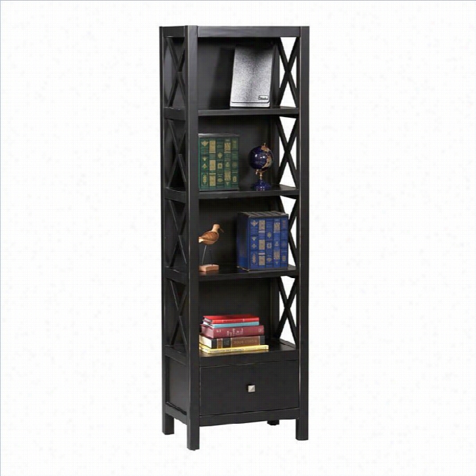 Linob Anna Collection Tall Narrow 5 Shelf Bookcase In Antique Black