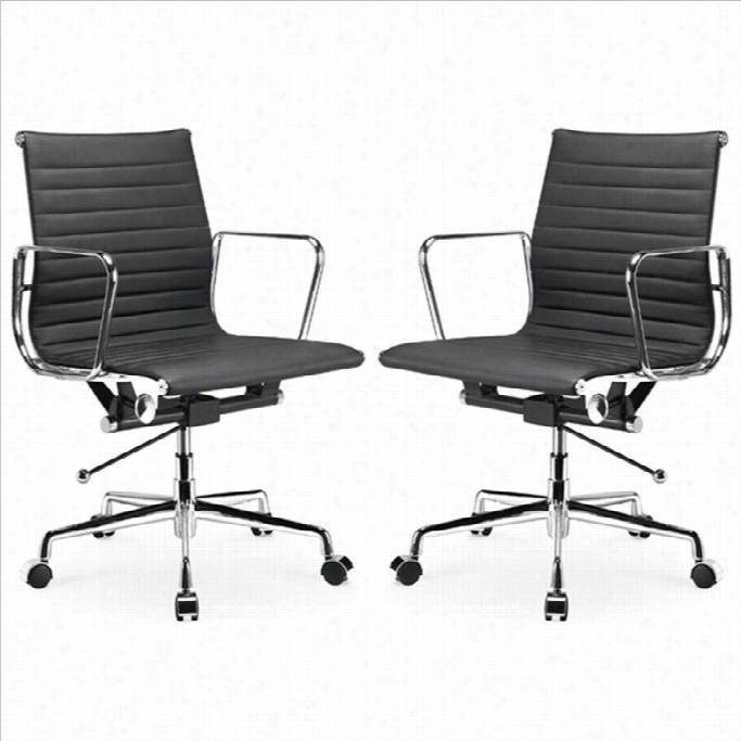 Manhattan Comfort Ellwood Adjusstable Mid Back Office Chair I Black (put Of 2)