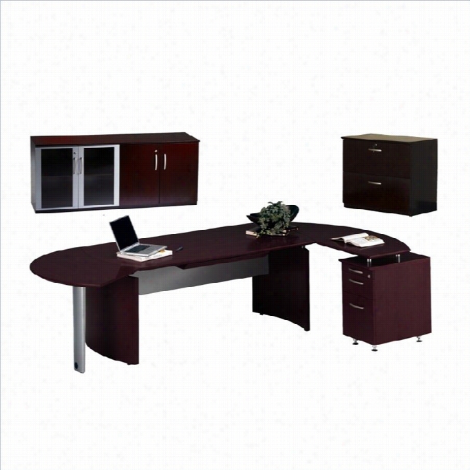 Mayline Napoli 72desk Set Wtih Curved Extens Ion Right Return In Mahogany