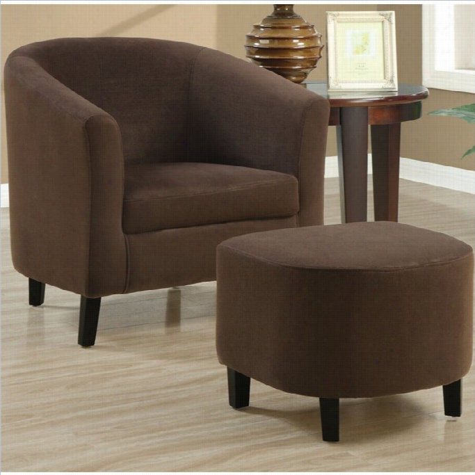 Sovereign Padded Micro-fiber Barrwl Chair And Ottoman In Brown