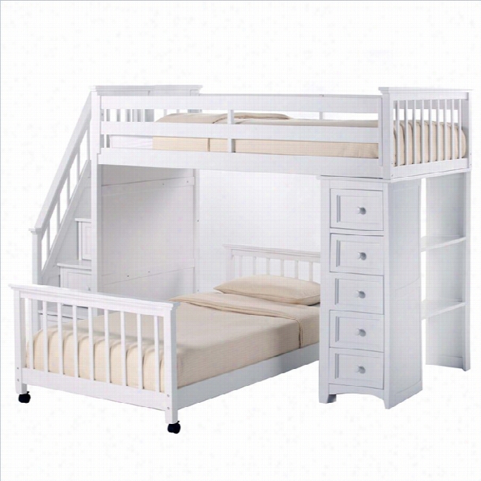 Ne Kids School House Tair Loft Bed With Chest End In White