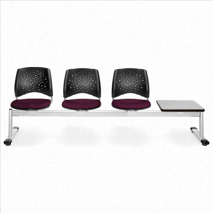Ofmstar Beam Seating With 3 Seats And Table In Burgundy And Gray