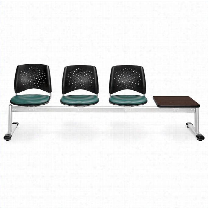Ofm Star Beam Seating With 3 Vinyl Seats And Table  In Teal And Mahogany
