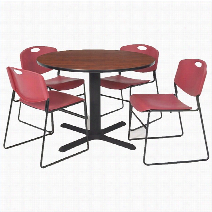 Regency Full Table With 4 Zeng Stack Chairs In Cherry And Burgundy-0