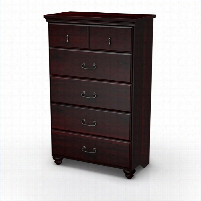 South Shore Dover Traditional 5 Drawer Chest In Dark Mahogany  Finish