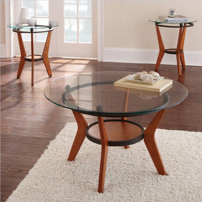 Steve Silver Comany Saxony 3 Piece Glass Top Cocktail And End Table Set In Cherry