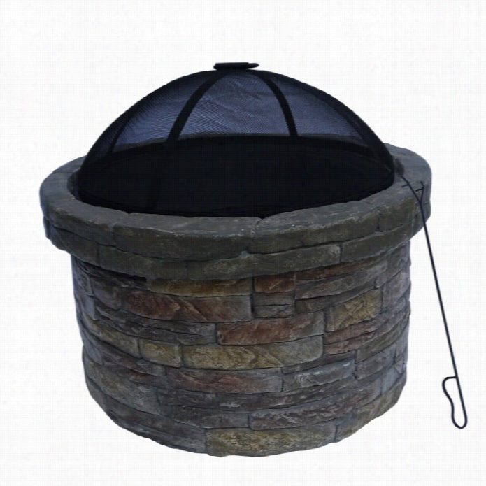 Teamsoon Peaktop Round Stone Fire Pit With Cover