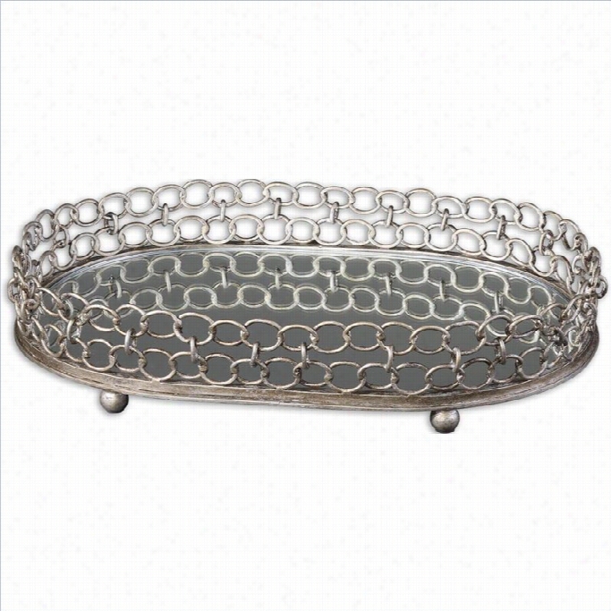 Uttermost Lieven Mirrored Decorative Tray In Antiqued Silver Champagne