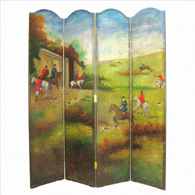 Wa Yborn Hand Paintted Hunting Game Scene Room Divider