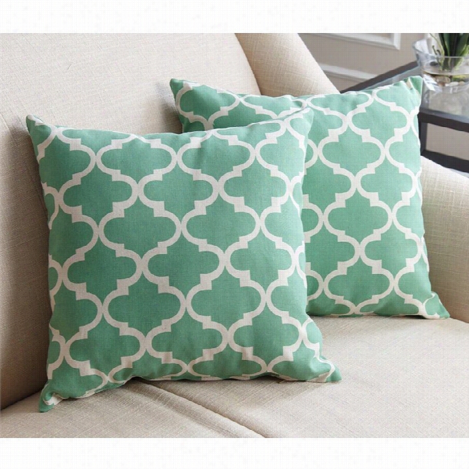 Abbyson Lviing Cotton Linen Square Pillow In Gren Lattice (set Of 2)