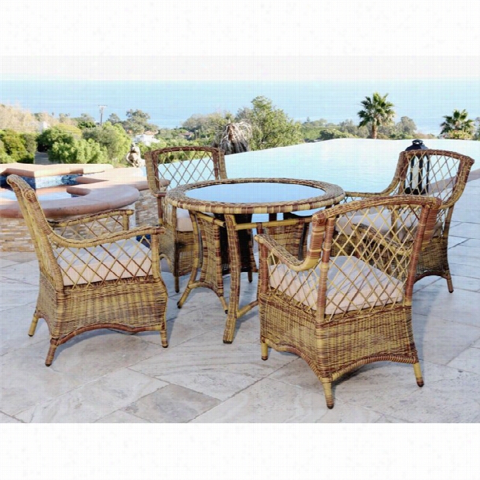 Abbyson Livng Hunington 5 Piece Outdoor Wicker Dining Set Ni Brown