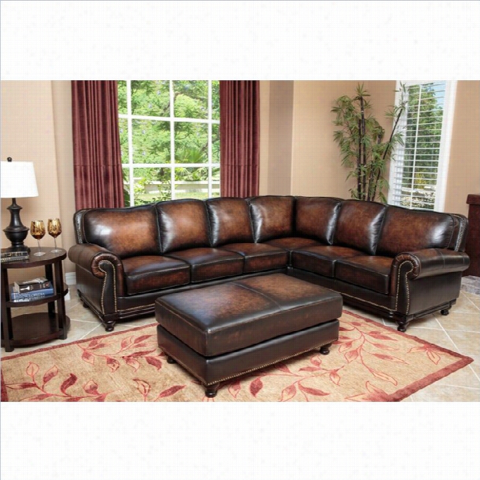 Abbyson Living Nizza Woodtrim 3 Picee Leather Sectional Sofa Set In Brown