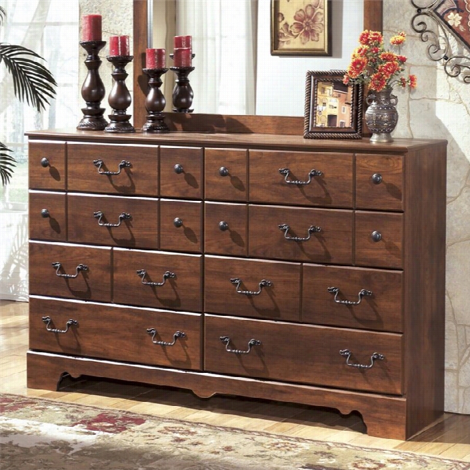 Ashley Timberliine 8 Drawer Woor Double Dresser In Warm Brown