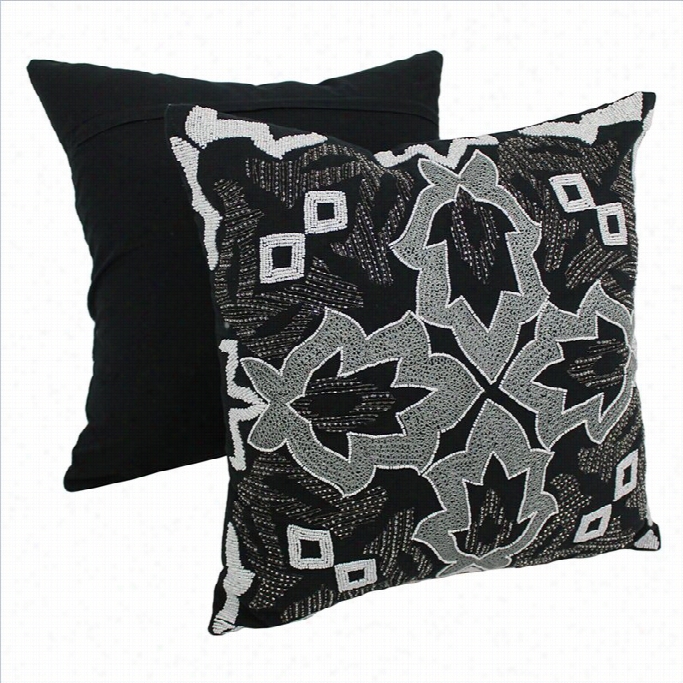 Blazing Needles Floral Throw Pillows In Black Witg White Beads(set Of 2)