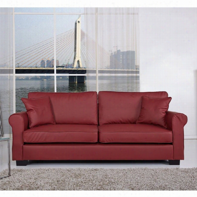 Gold Sparrow Pittsburgh Faux  Leather Couch  In Wine Red