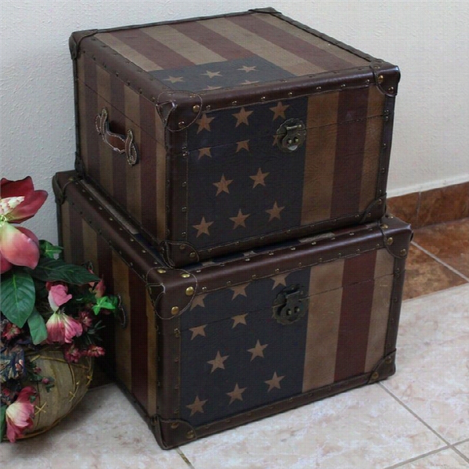 International Caravan American Trunk In Stars And Stripes (set Of 2)