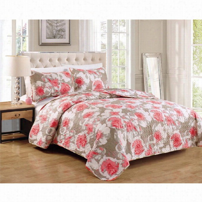Lxuury Home Foxfill 3 Piece King Size Quilt Set In Coral