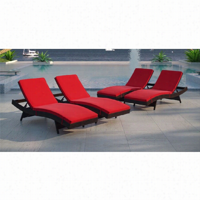 Modway Peer Patio Lounge In Brown And Red (set Of 4)