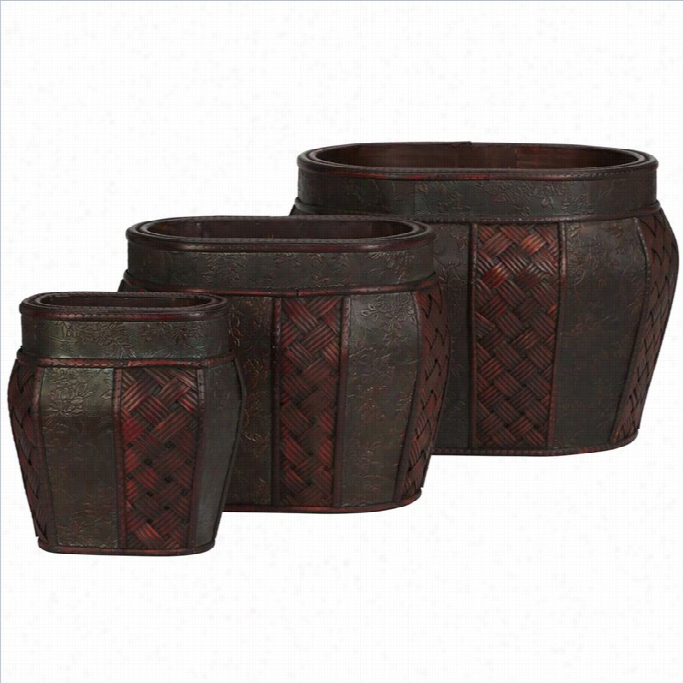 Nearly Natural Oval Decoratve Planter In Burgundy (set Of 3)