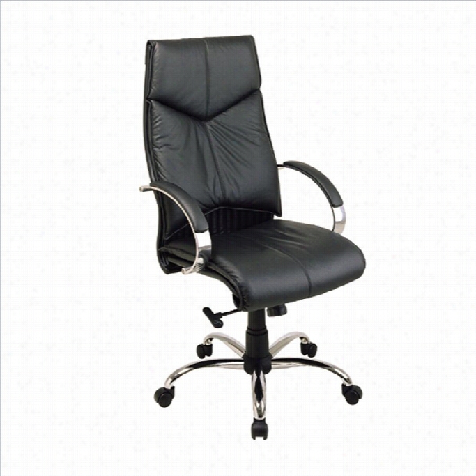 Office Star Deluxe High Back Executive Leather Office Chair Wih Chrome Base And Padded Chrome Arms