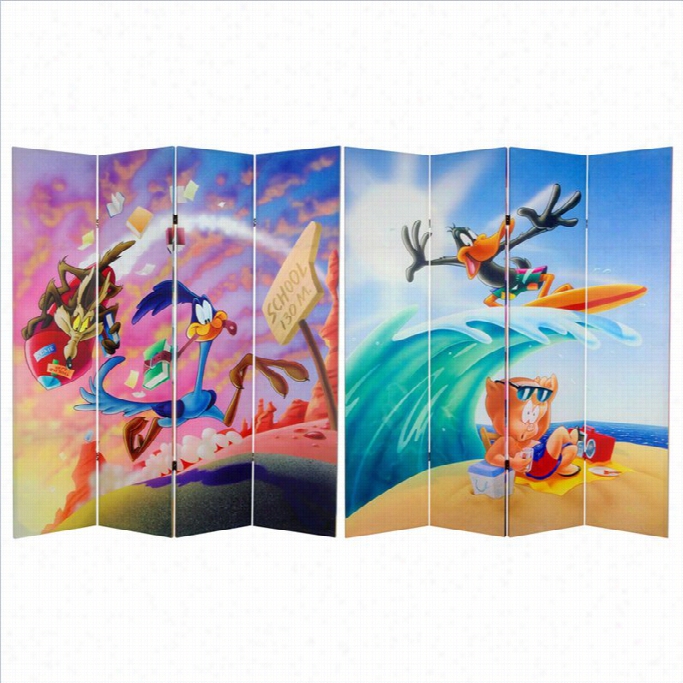 Oriental Double Sided Roadrunner And Ddafffy Duck Canvas Room Divider