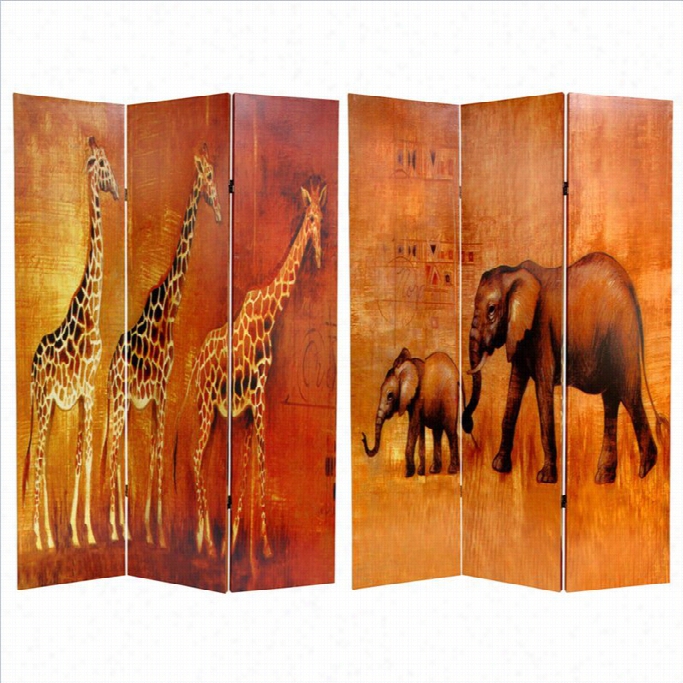 Oriental Giraffe And Elephatn Double Sided Room Divider