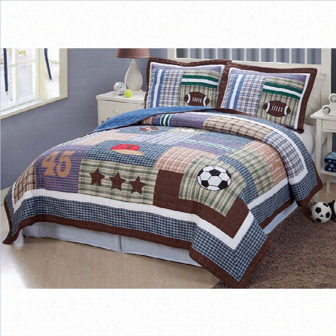 Pem Americ A Field Spoorts Multicolor Twin Quilt  Set