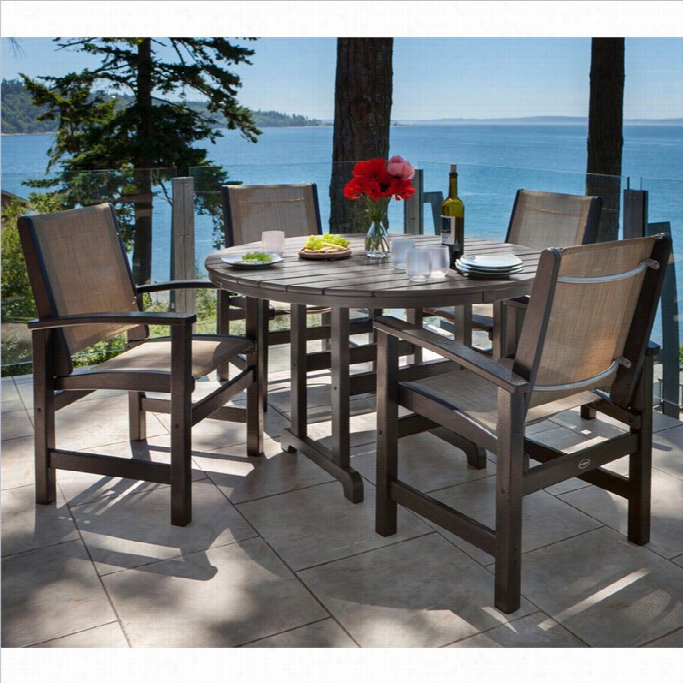 Polywood Coastal 5 Picee Wood Patio Dining Set In Black And Burlap