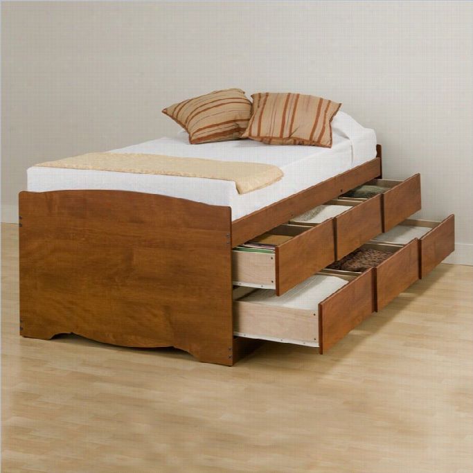 Prepac Monterey Cherry  Tall Twin Platvorm Storage Bed