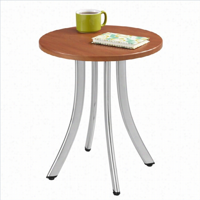Safcl Decori Wood Side Table Short In Cherry And Chrome