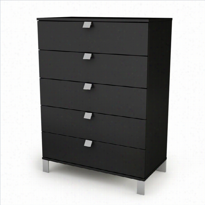 South Shore Affinato 5 Drawer Chest In Solid Black Finish