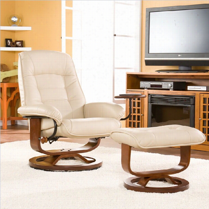 Southern Enterprises Hemphill Leather Recliner Chairand Ottoman In Taupe