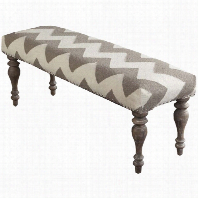 Surya Wool Nailhead Bench In Ivroy And Taupe