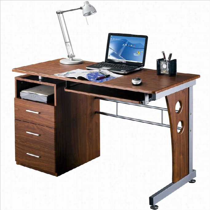 Techni Mobili Laminate Computer Desk In  Mahogany