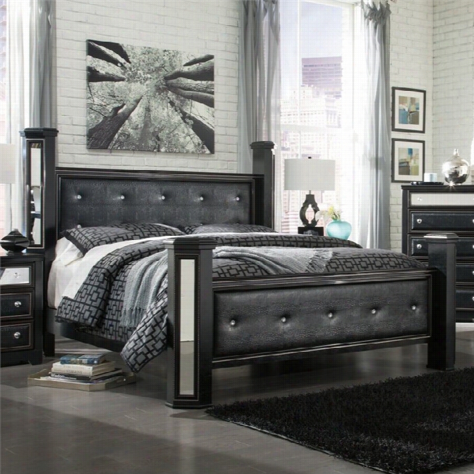 Asshley Alamadyre Faux Leather King Placard Panell Bed In Black