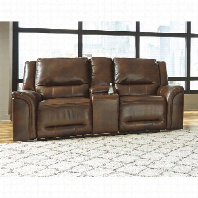 Ashley Jayron Leather Double Reclining Solace Loveseat In Har Ness