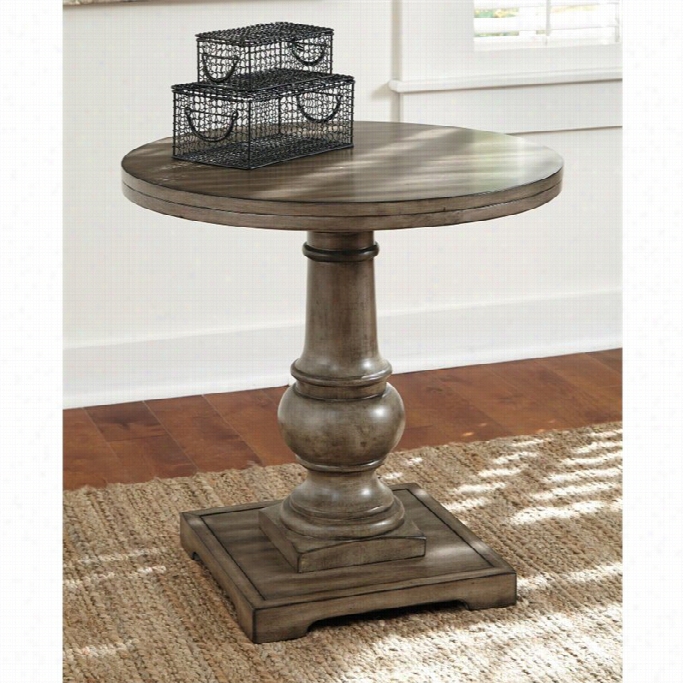 Ashley Vennilux Round End Table In Light Brown