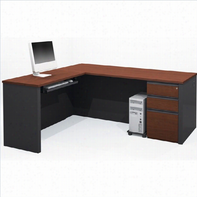 Bestar Prestige + 4-piece L-shape Desk In Bordeaux And Graphite
