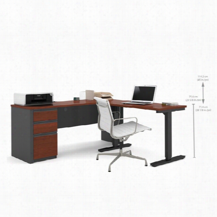 Bestar Prestige + L-shape Desk  In Bordeaux And Graphite