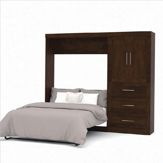 Bestar Pur 95 Full Wall Bed With 3-drawer Door Strage Unit In Chocolate