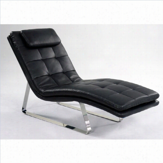 Chintaly Corvette Leather Chaise Lounge In Black