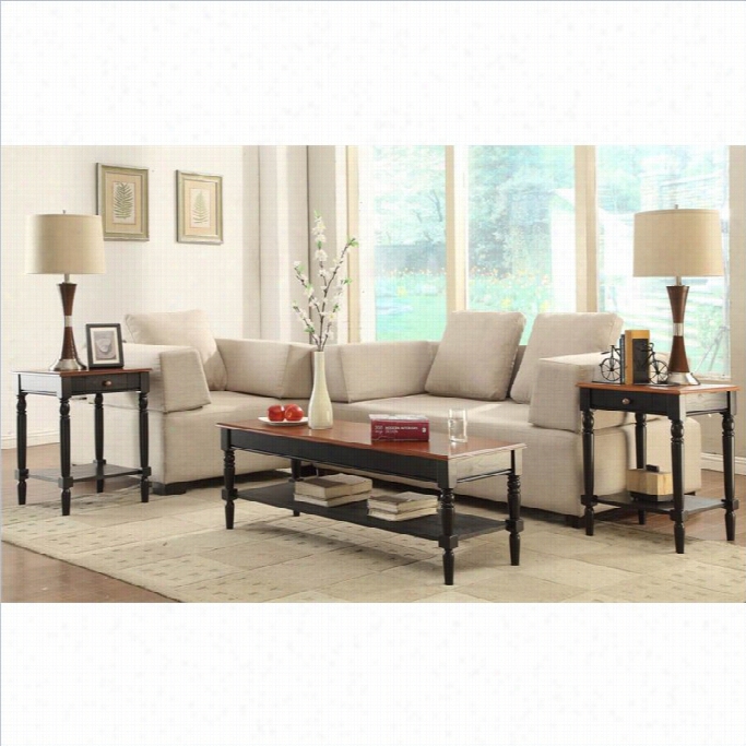 Co Nvenience Concepts Frencb Country 3 Piece Coffee Table Set In Cherry And Black