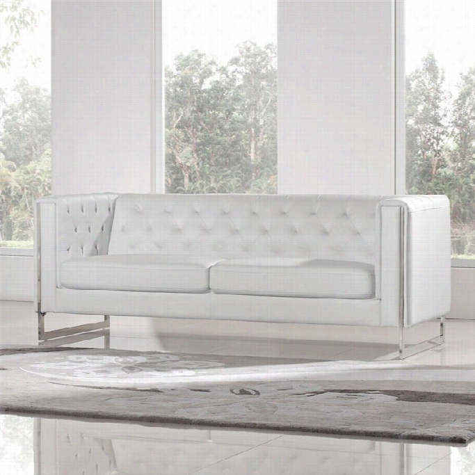 Diamond Sofa Chelsea Faux Leather Sofa With Metal Legs In White