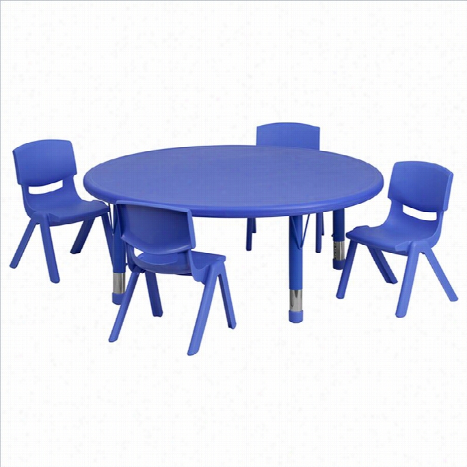 Flash Furniture 5 Piece Round Pla Stic Activity Tble Set In Blue-33 Round Table