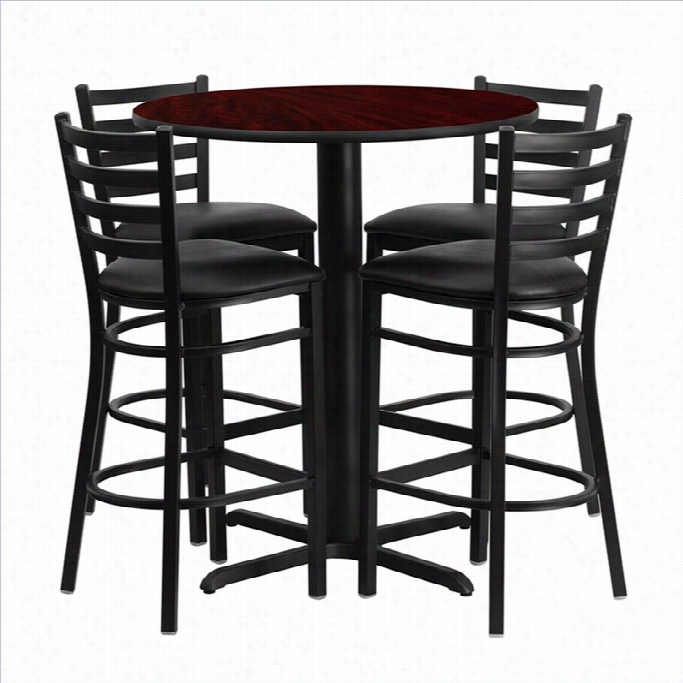 Flash Furniture 5 Piece Round Able Set In Black And Mahogany