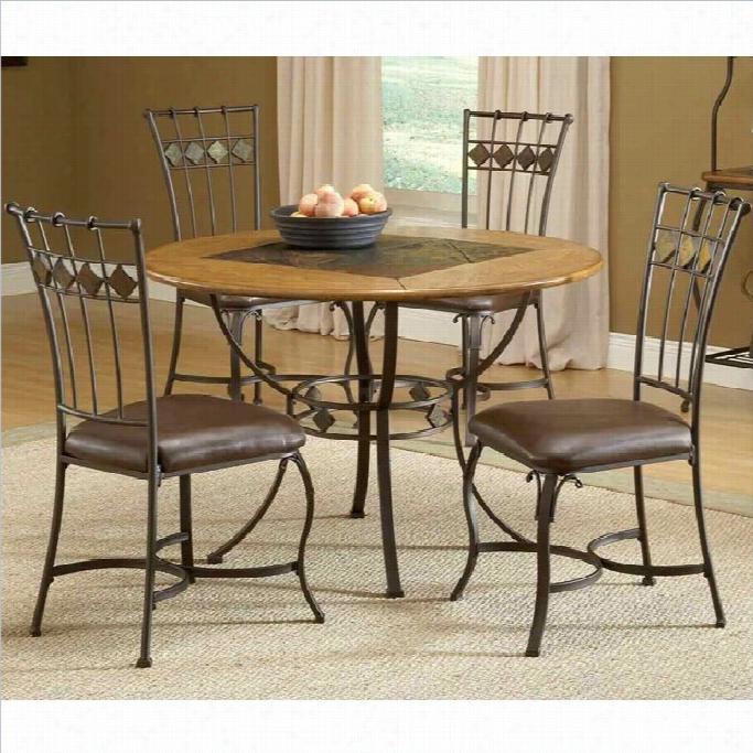 Hillsdale Lakeview 5 Piece Round Dining Set With Slate Chairs In Brown